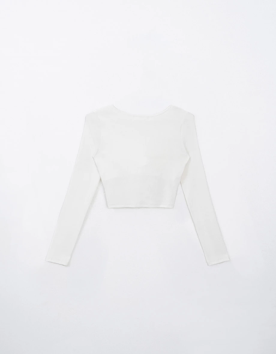 Double Push Long Sleeve U Neck Crop Bra Top