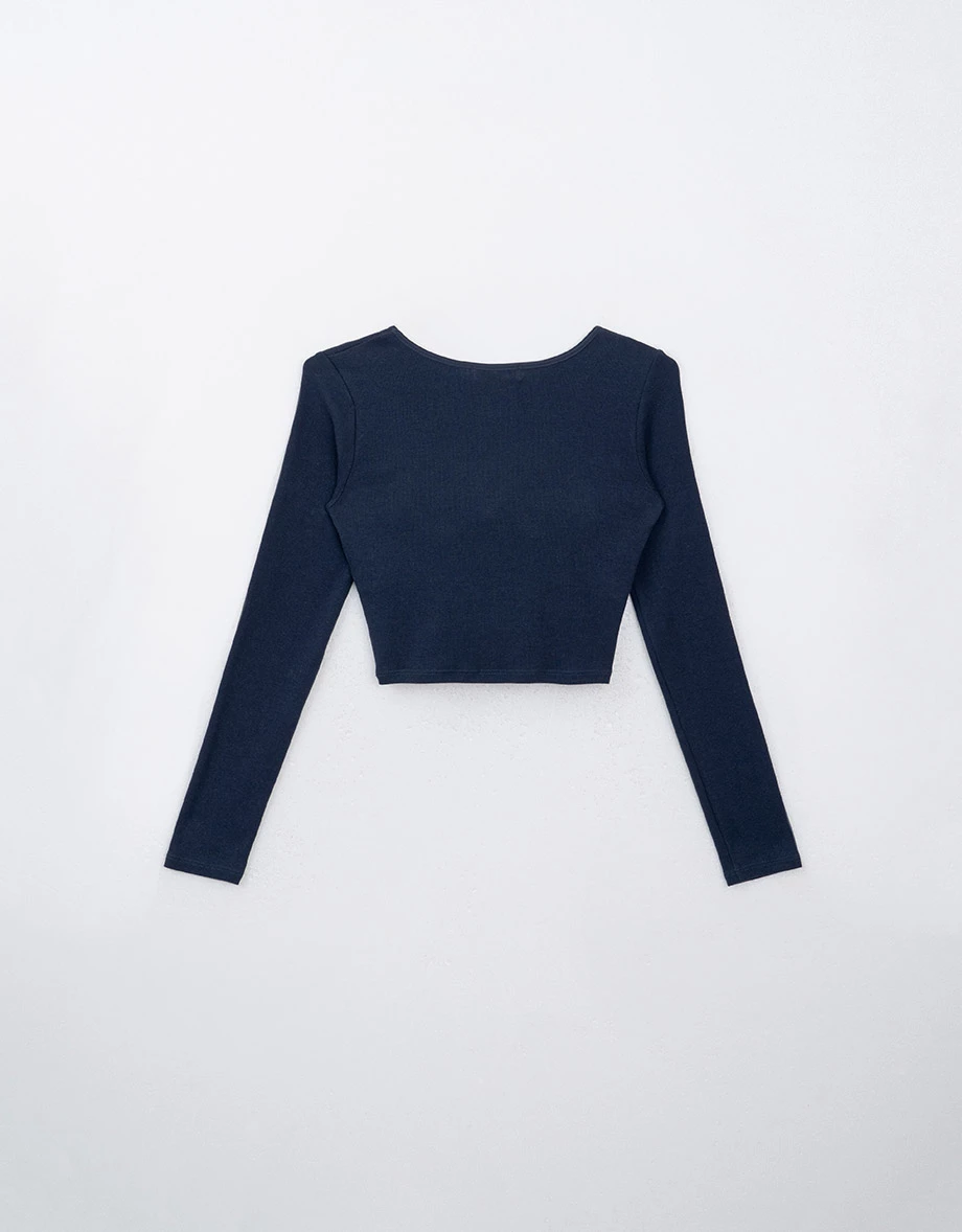 Double Push Long Sleeve U Neck Crop Bra Top