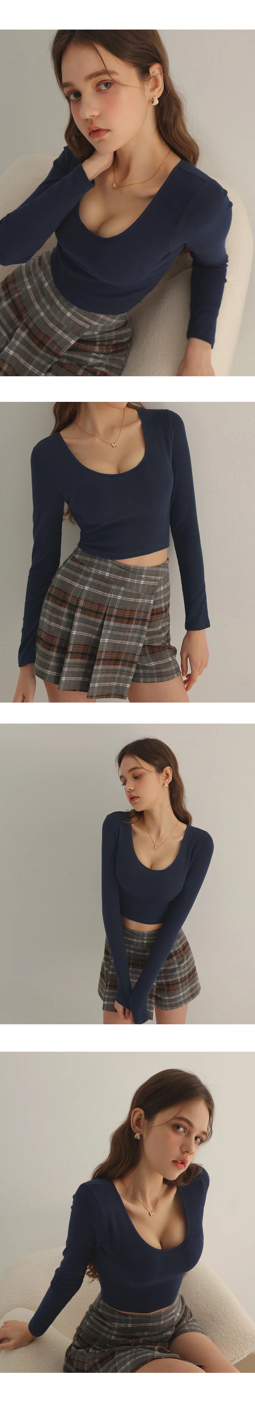 Double Push Long Sleeve U Neck Crop Bra Top