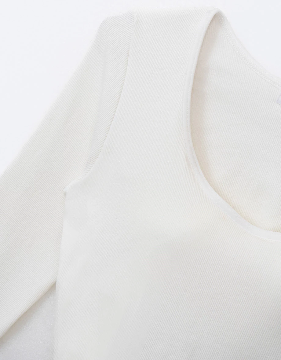 Double Push Long Sleeve U Neck Crop Bra Top