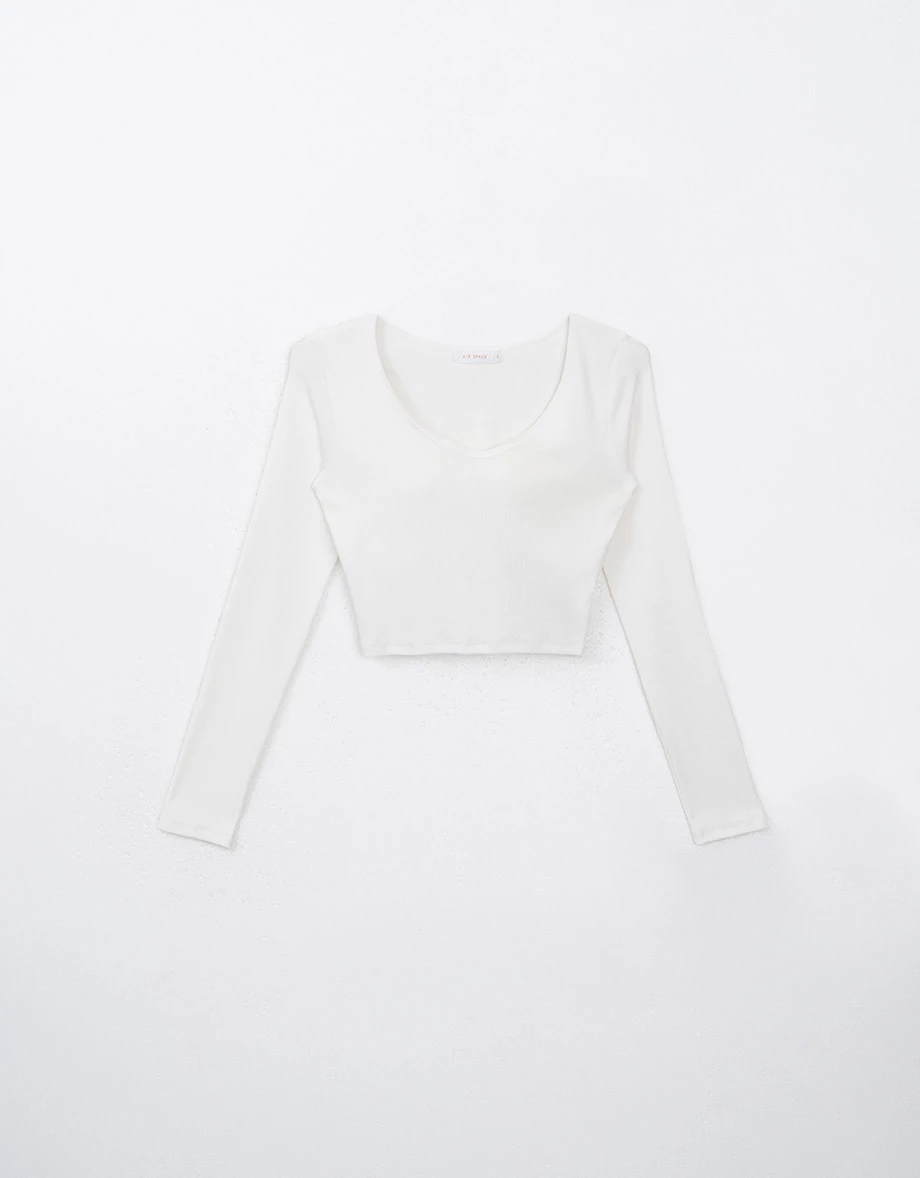 Double Push Long Sleeve U Neck Crop Bra Top