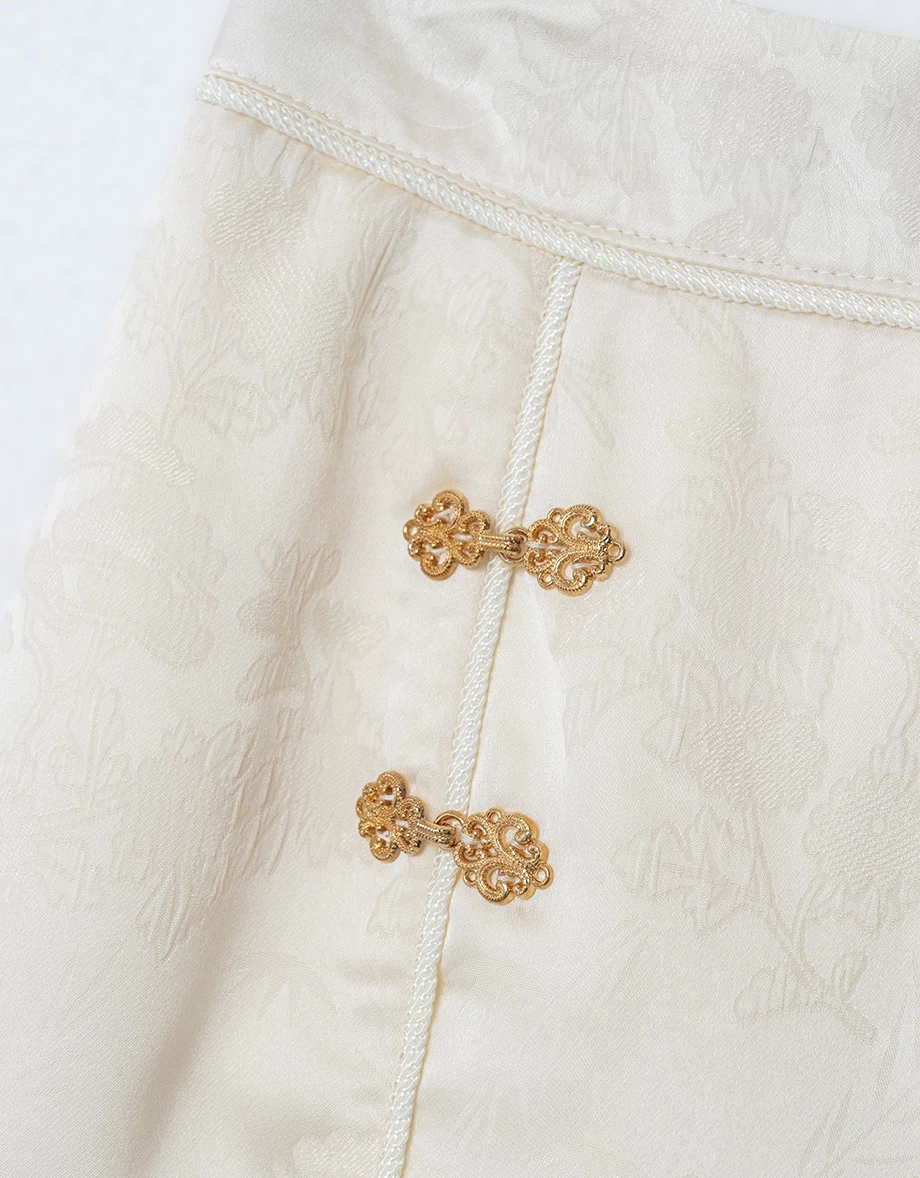 Qipao SKORT Bottom Satin Cheongsam Mini Short Skirt With Golden Clasps( Underpants & Elastic Waistline)