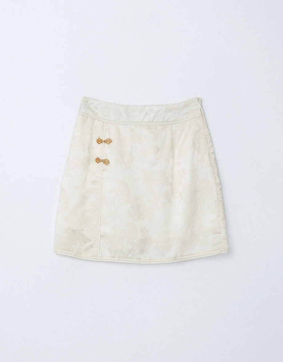 Qipao SKORT Bottom Satin Cheongsam Mini Short Skirt With Golden Clasps( Underpants & Elastic Waistline)