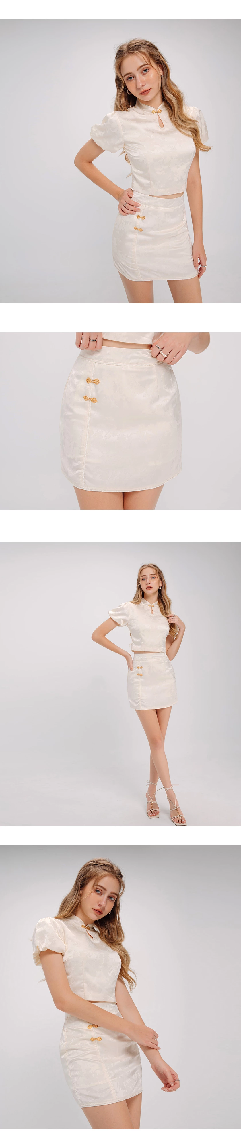 Qipao SKORT Bottom Satin Cheongsam Mini Short Skirt With Golden Clasps( Underpants & Elastic Waistline)