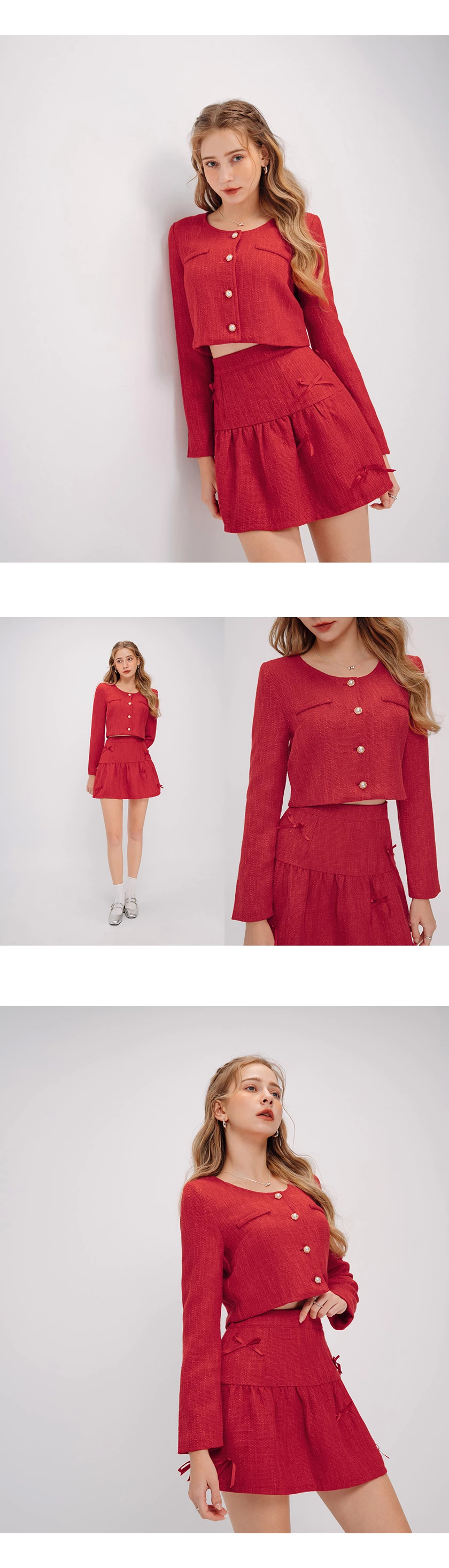 Tweed Jacket Top With Elegant Pearl Buttons