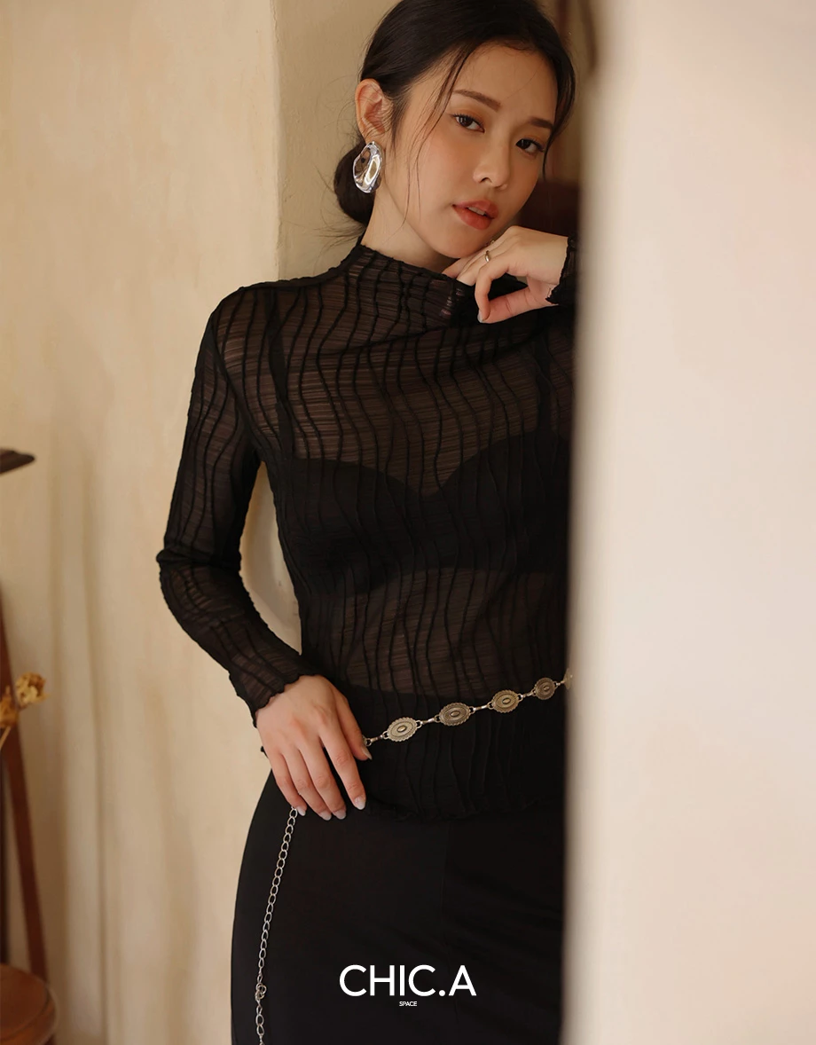 高領透肌波浪木耳捲上衣