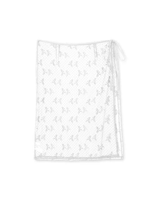 蝴蝶結透紗綁帶半身裙簾