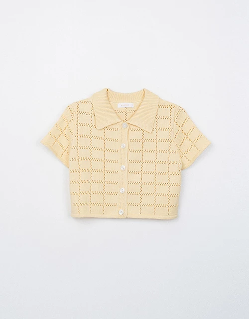 Eyelet Knit Collared Blouse Shirt
