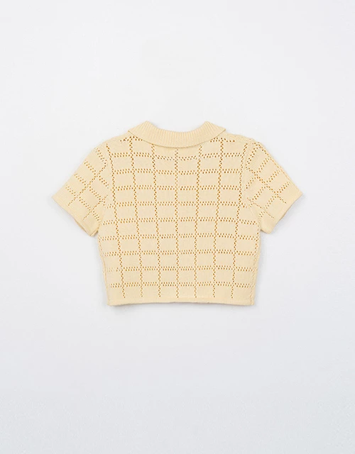Eyelet Knit Collared Blouse Shirt