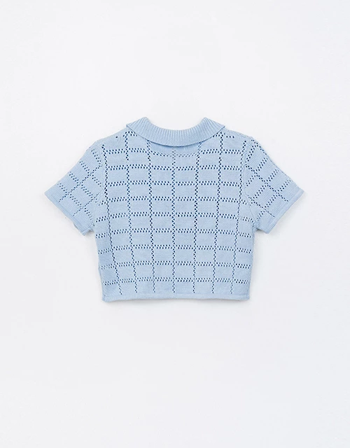 Eyelet Knit Collared Blouse Shirt