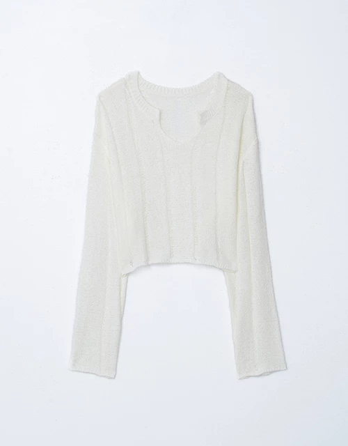 個性刷破透膚針織上衣