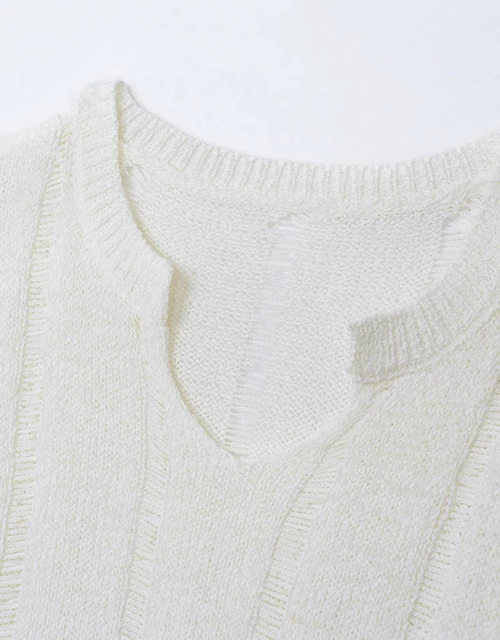 個性刷破透膚針織上衣