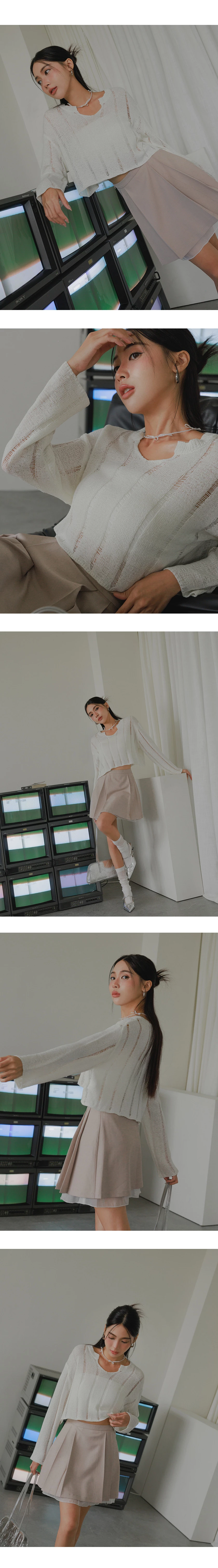 個性刷破透膚針織上衣