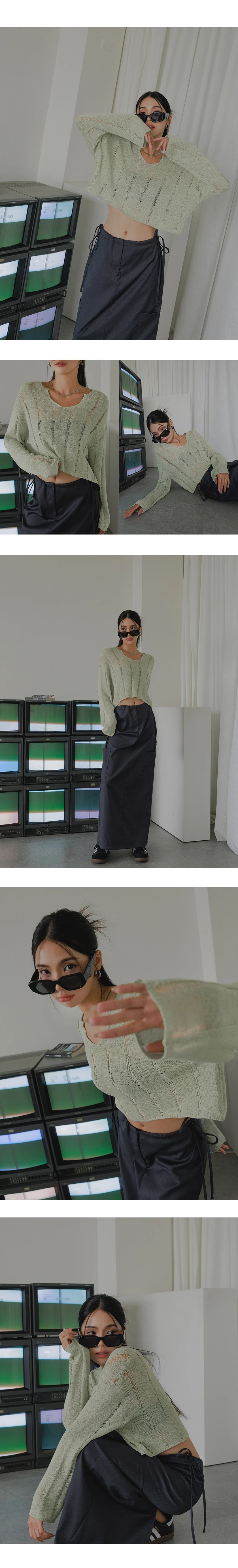 個性刷破透膚針織上衣