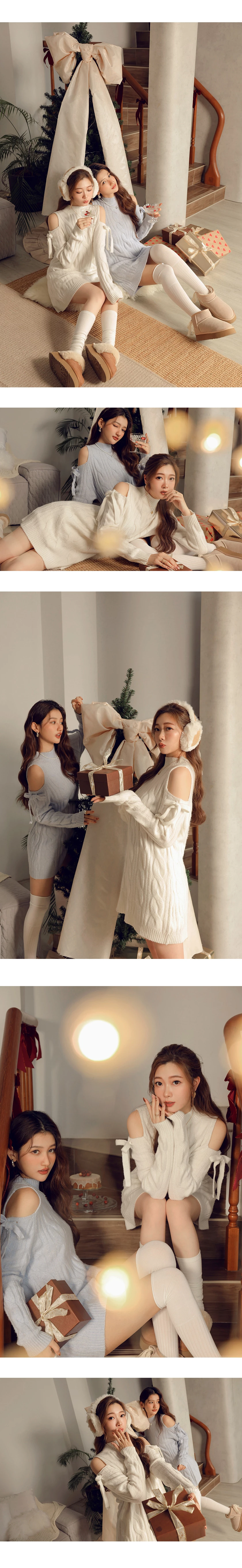 Turtleneck Cold Shoulder Knot Detail Cable Knit Sweater