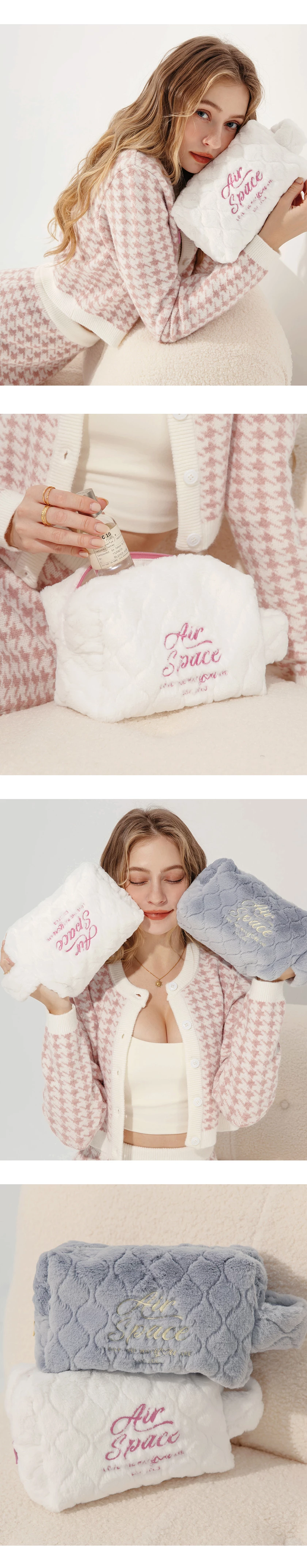 品牌LOGO刺繡絨毛手提化妝包