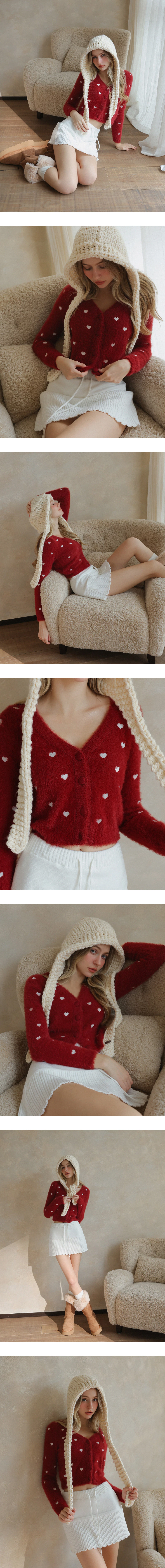 Mohair Heart Embroidered Buttoned Cardigan