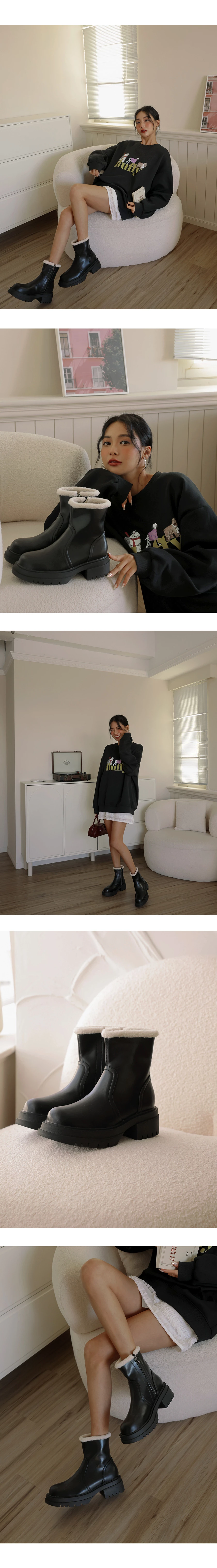 羊羔毛滾邊中跟短靴