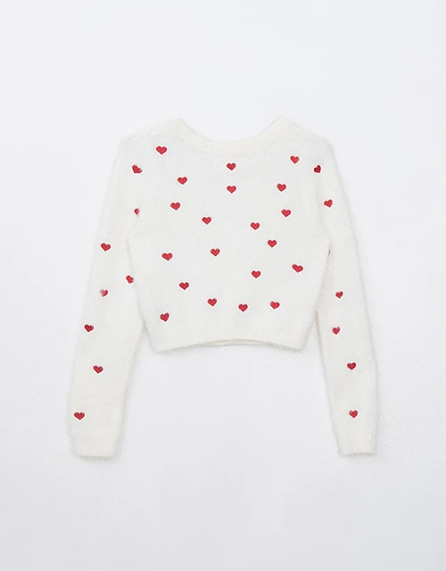 馬海毛愛心刺繡開襟衫