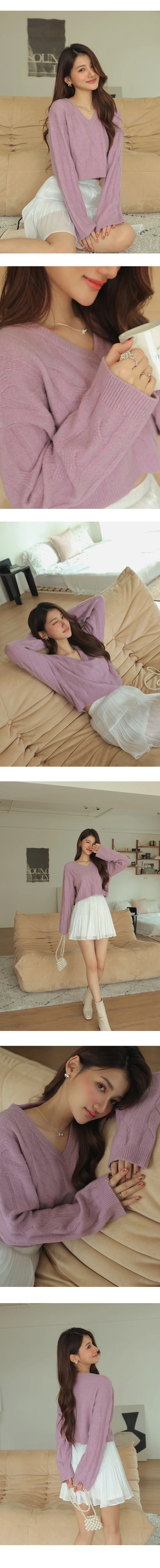 經典V領麻花毛衣