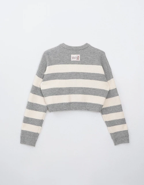 【Hello Kitty聯名】銀飾條紋針織拉鍊外套