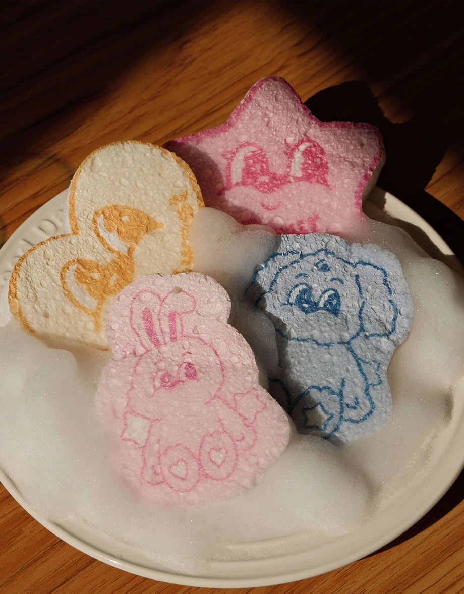 【Lyra & Toby】Soft Color Printed Compressed Cleaning Sponge Set (4pcs)
