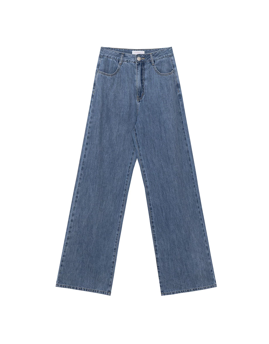 Seluar Denim Lurus Pinggang Tinggi Lembut 【Den!m LITE】D540