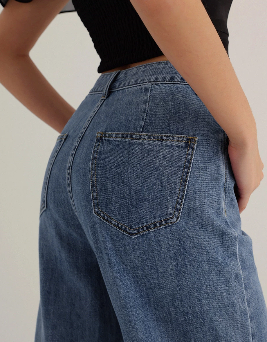 Seluar Denim Lurus Pinggang Tinggi Lembut 【Den!m LITE】D540