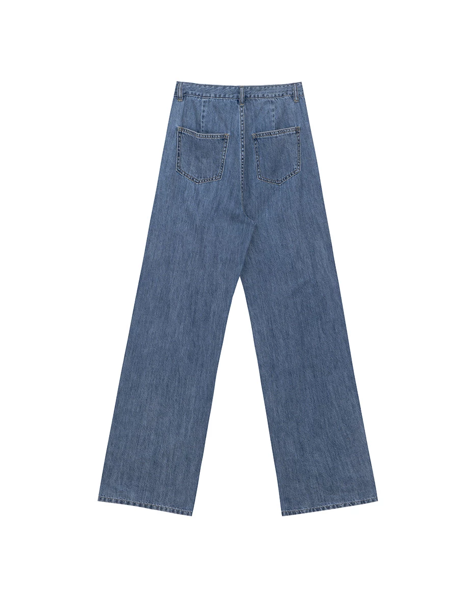 Seluar Denim Lurus Pinggang Tinggi Lembut 【Den!m LITE】D540