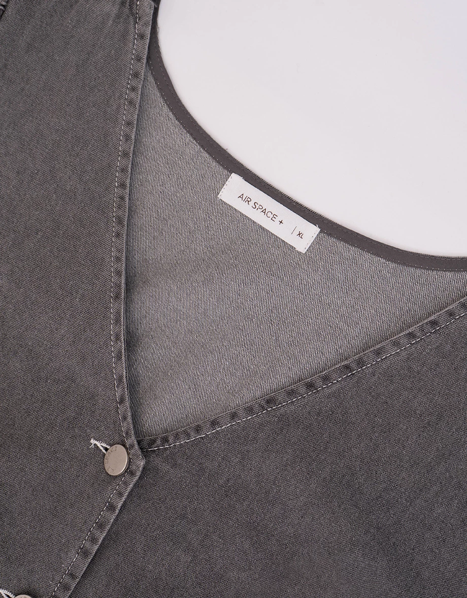 Classic Denim Ruffle Hem V Neck Mini Dress