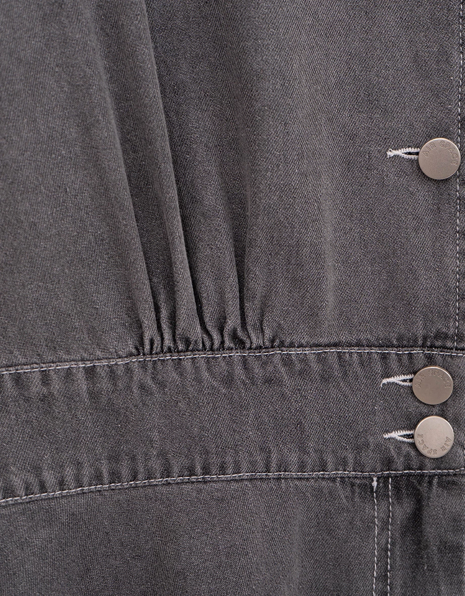 Classic Denim Ruffle Hem V Neck Mini Dress