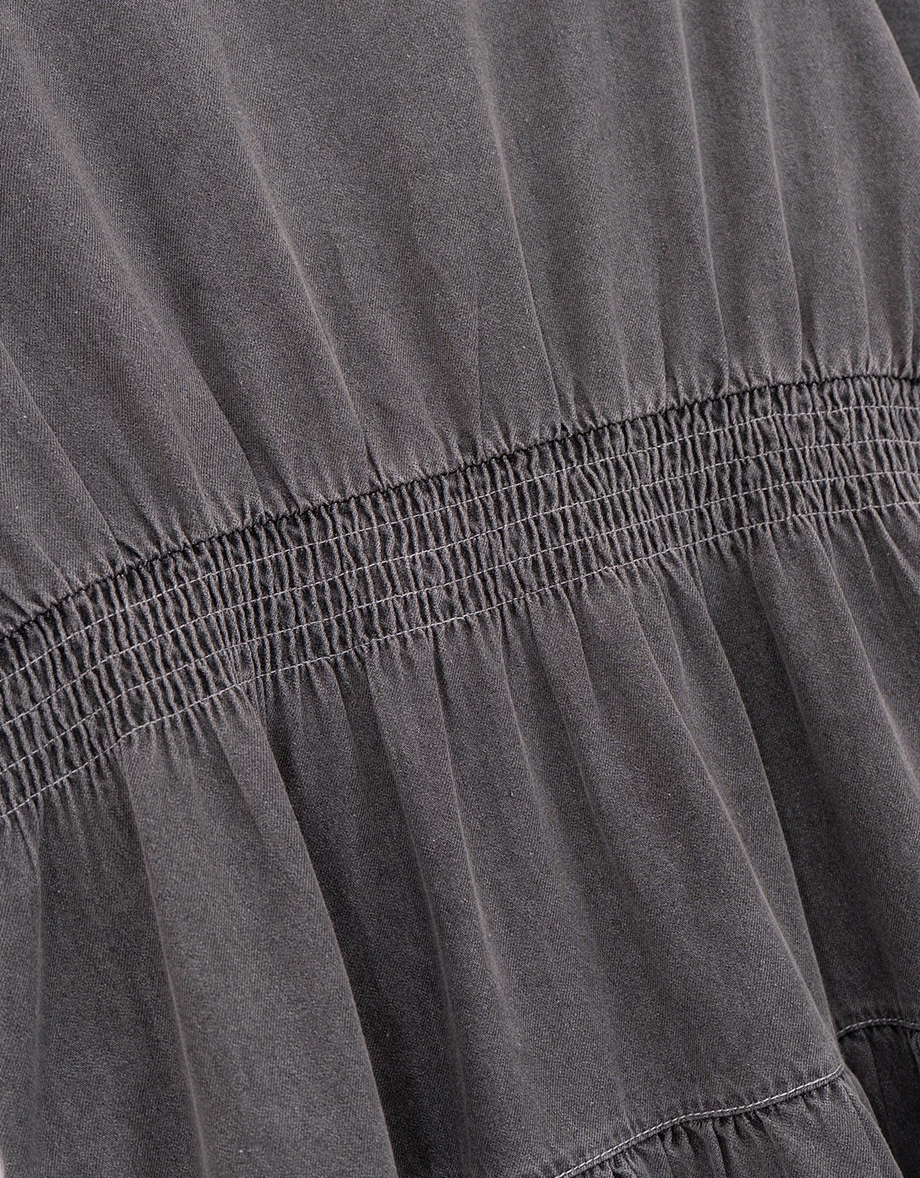 Classic Denim Ruffle Hem V Neck Mini Dress