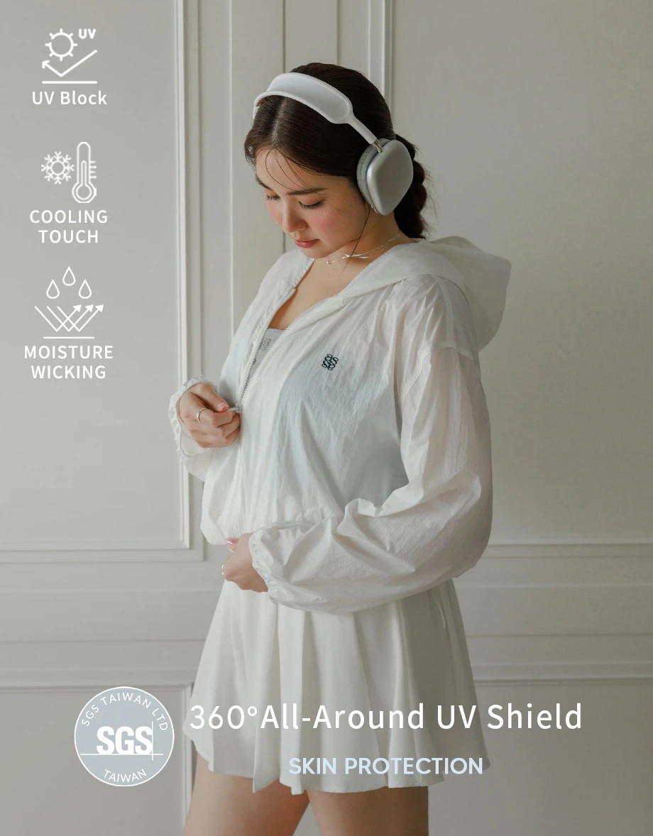 Skin Protection Sheer Zip Up Hoodie Jacket with AIR SPACE LOGO Embroidered