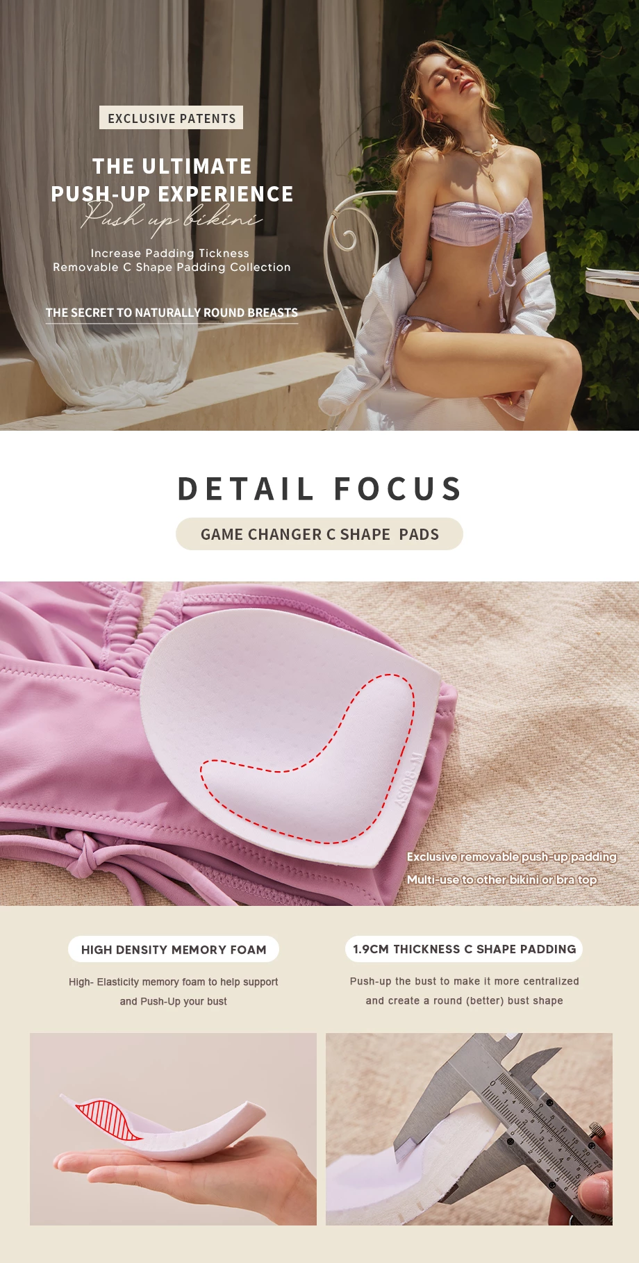 【PUSH UP】Bikini TOP Bohemian Boho Style Multiway Bandeau Tube