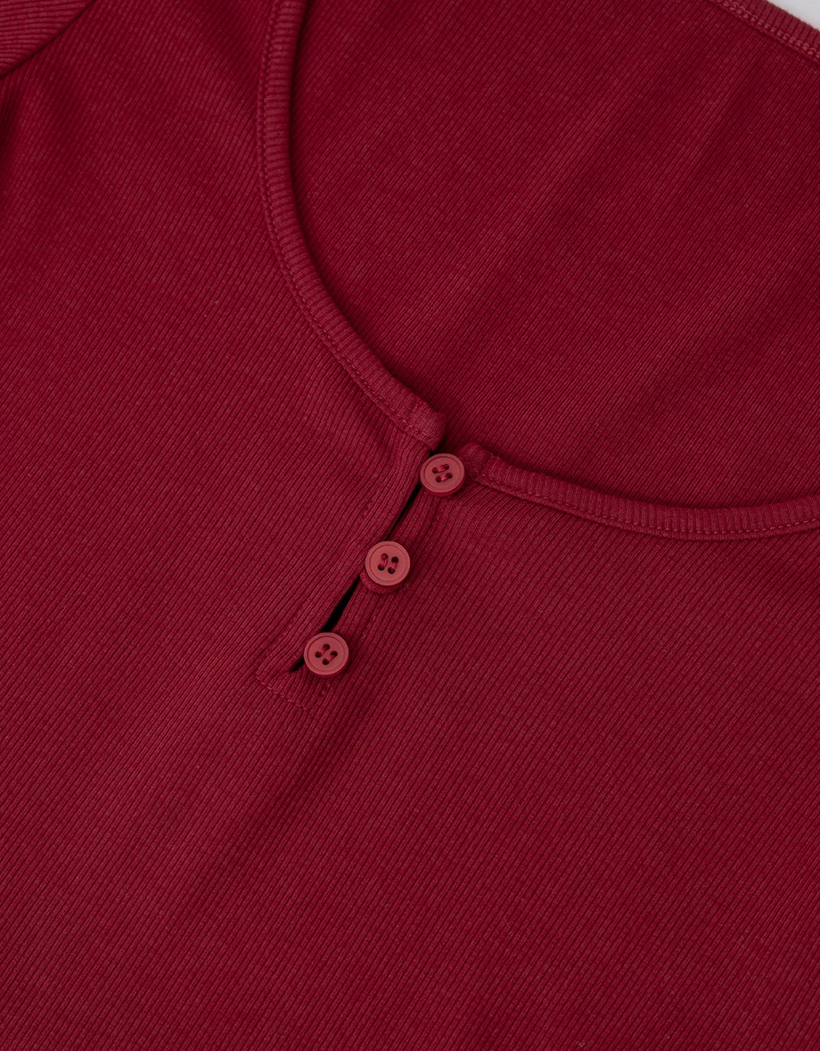 U領排扣短袖短版羅紋上衣