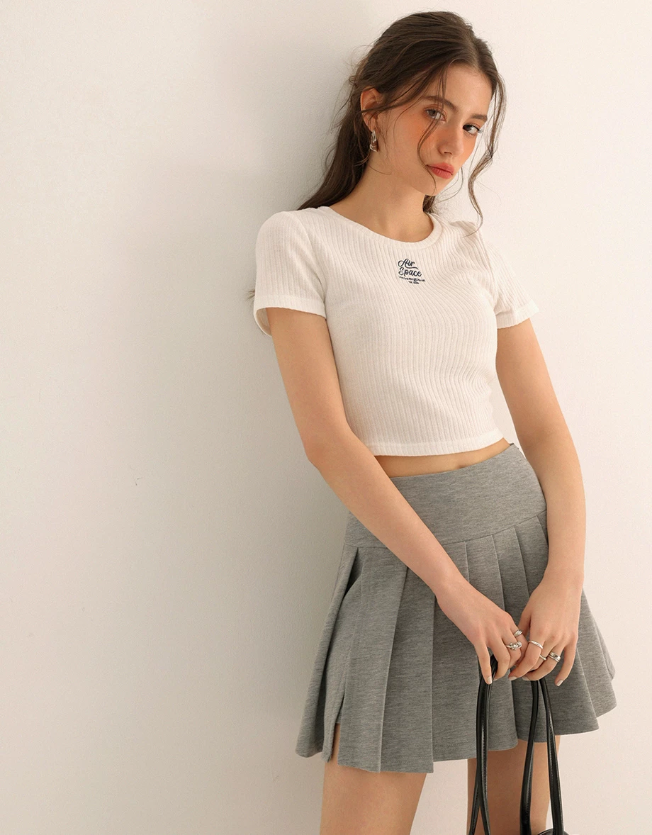 AIR SPACE Logo Embroidered Ribbed Knit Fitted Top