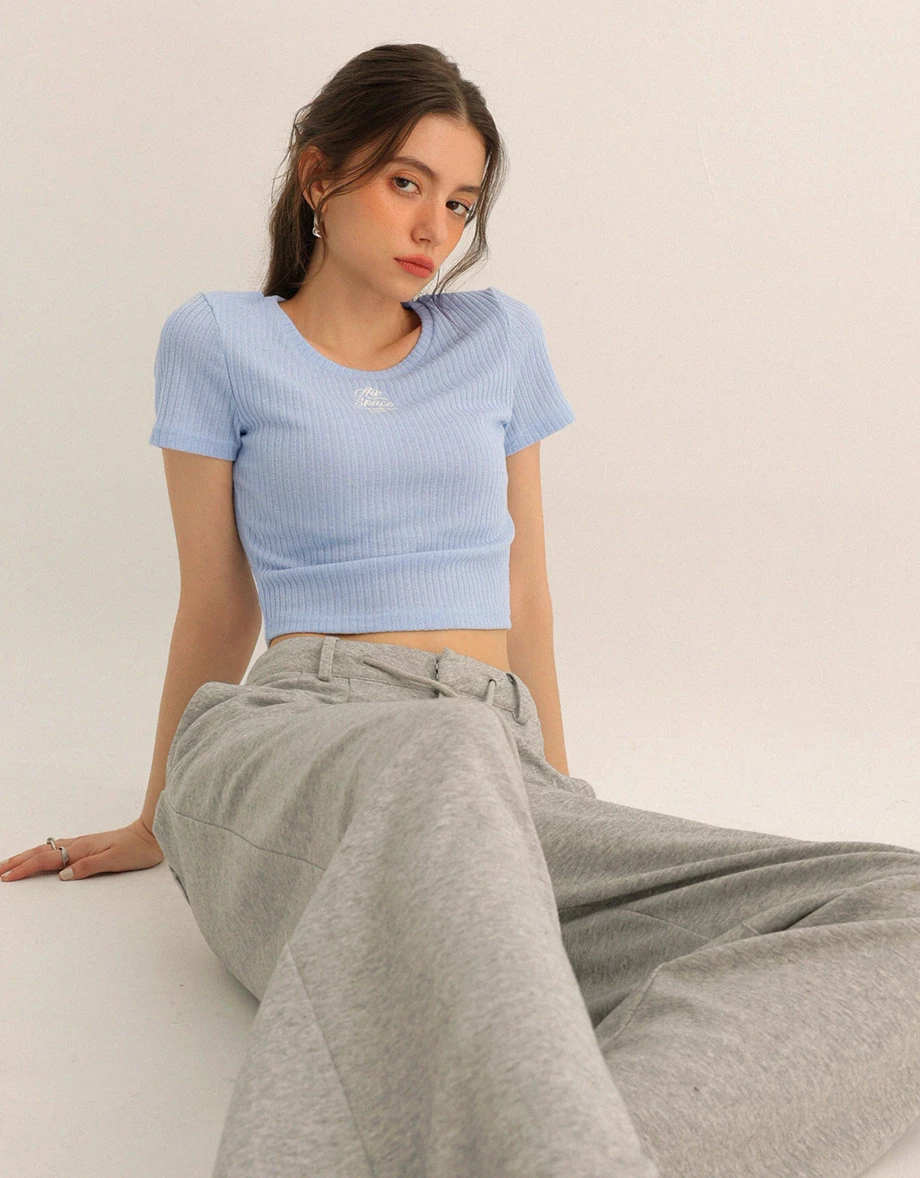 AIR SPACE Logo Embroidered Ribbed Knit Fitted Top