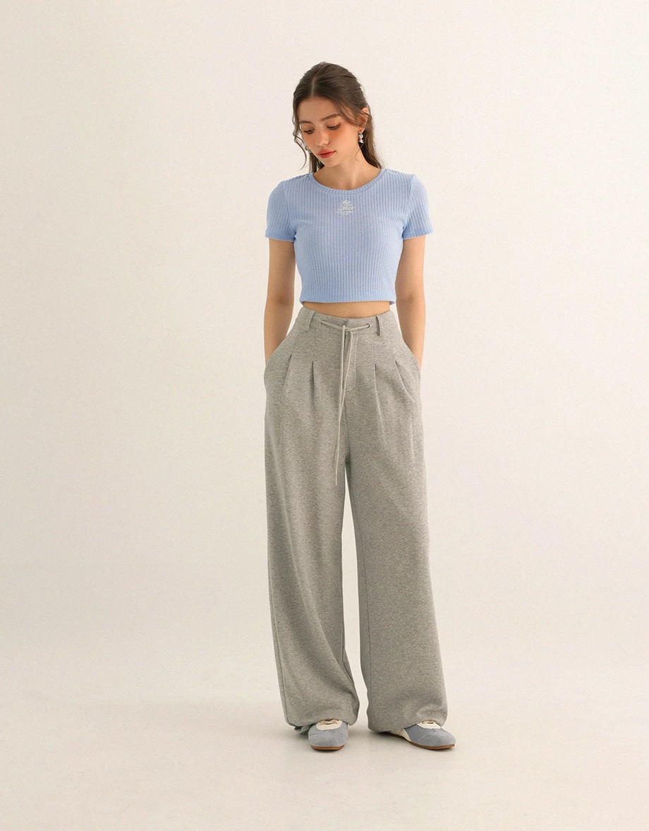 AIR SPACE Logo Embroidered Ribbed Knit Fitted Top