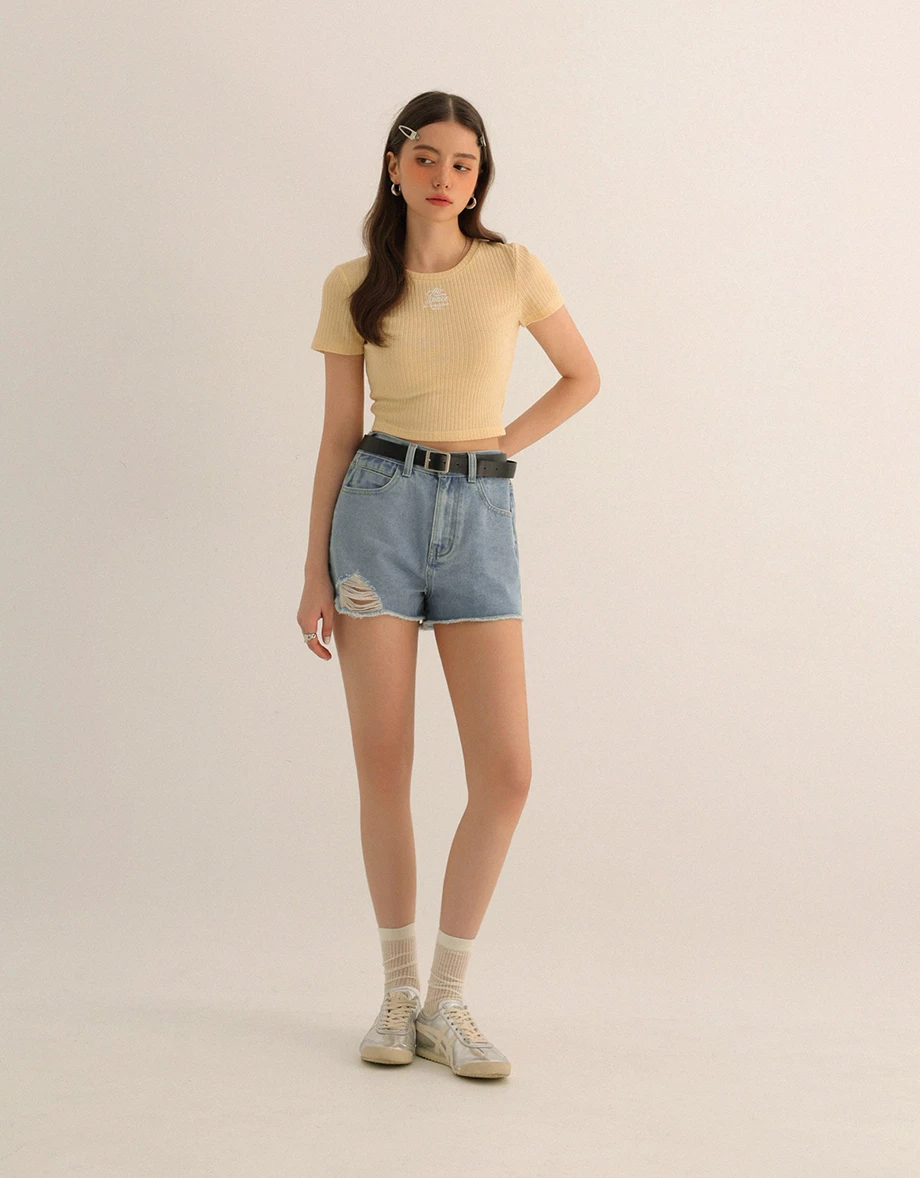 AIR SPACE Logo Embroidered Ribbed Knit Fitted Top