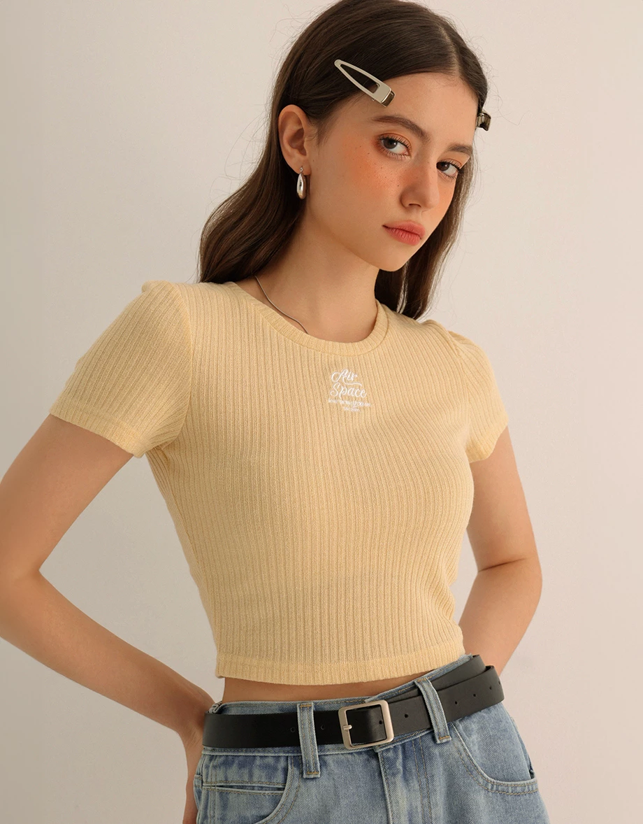 AIR SPACE Logo Embroidered Ribbed Knit Fitted Top