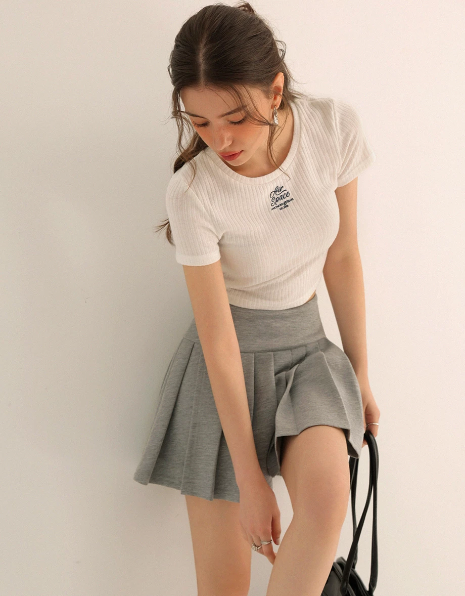 AIR SPACE Logo Embroidered Ribbed Knit Fitted Top