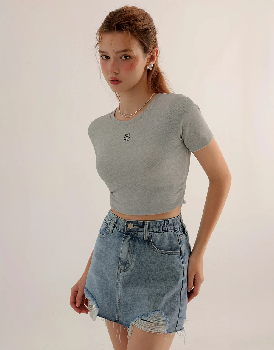 品牌LOGO短版羅紋TEE
