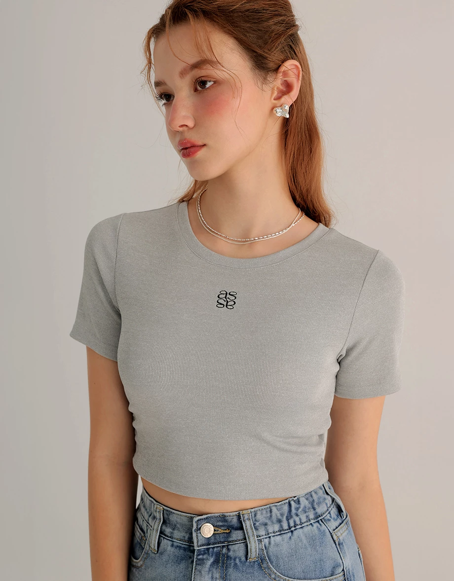 品牌LOGO短版羅紋TEE