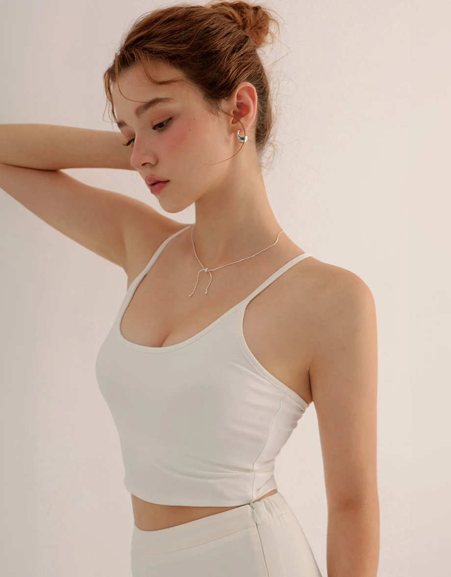 高彈輕塑美胸U領短版細肩帶背心(附胸墊)