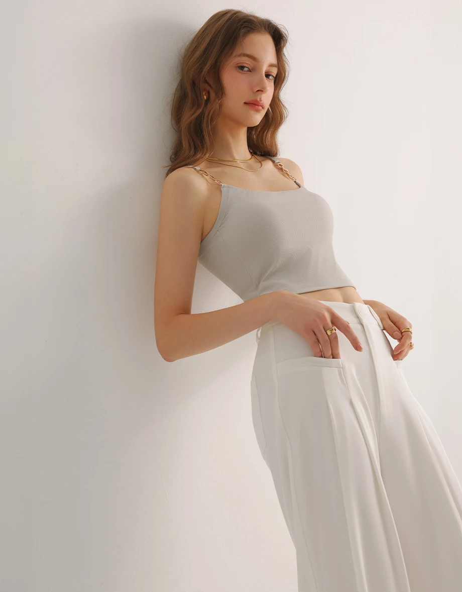 Cooling Fabric Crop Cami Bra Top with Gold Chain Detail