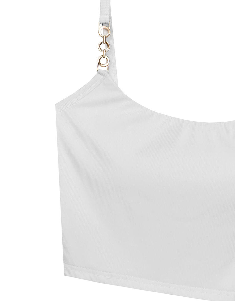 Cooling Fabric Crop Cami Bra Top with Gold Chain Detail