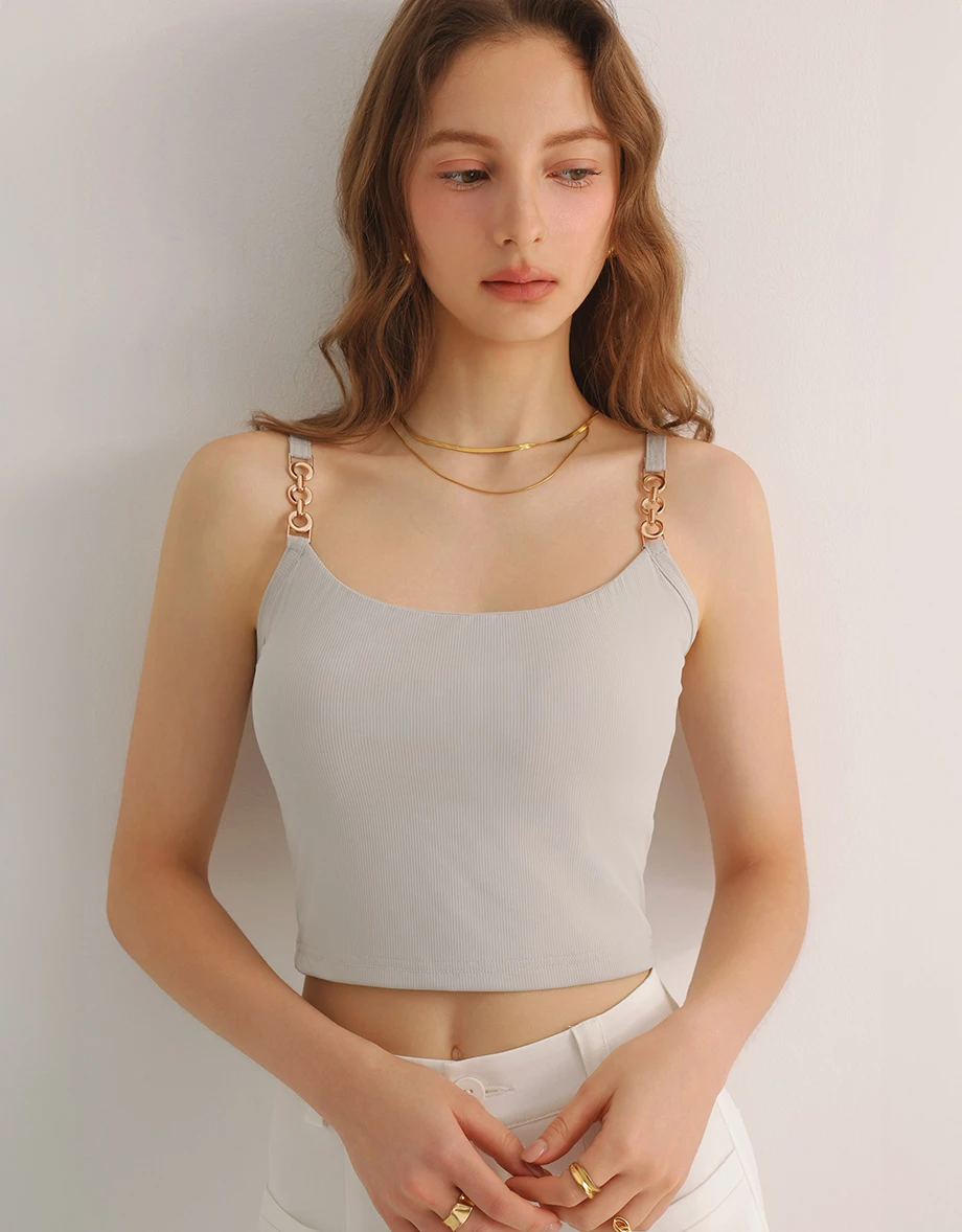 Cooling Fabric Crop Cami Bra Top with Gold Chain Detail