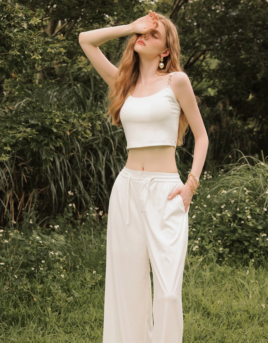 Cooling Fabric Crop Cami Bra Top with Gold Chain Detail