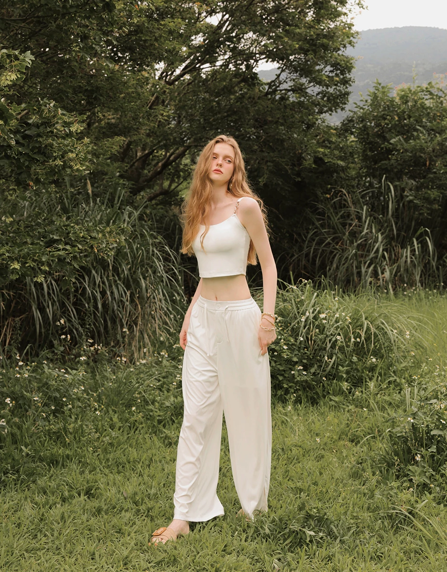 Cooling Fabric Crop Cami Bra Top with Gold Chain Detail