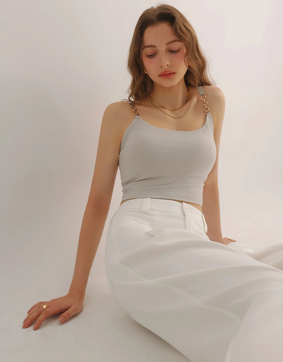 Cooling Fabric Crop Cami Bra Top with Gold Chain Detail